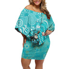 Brisbane Heat Off Shoulder Short Dress Indigenous Dot Art Superhero Batter Tribal Pattern