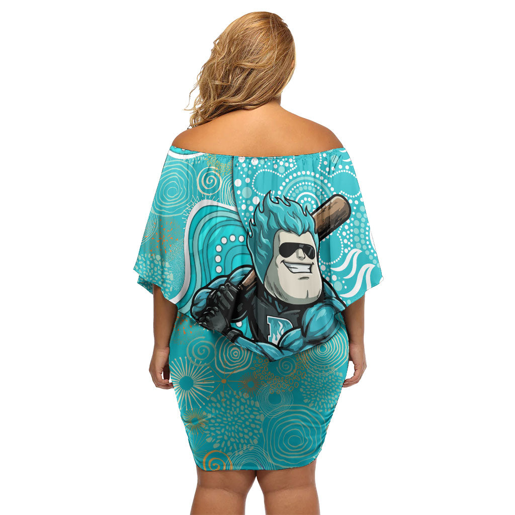 Brisbane Heat Off Shoulder Short Dress Indigenous Dot Art Superhero Batter Tribal Pattern
