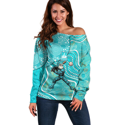 Brisbane Heat Off Shoulder Sweater Indigenous Dot Art Superhero Batter Tribal Pattern