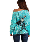 Brisbane Heat Off Shoulder Sweater Indigenous Dot Art Superhero Batter Tribal Pattern