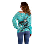Brisbane Heat Off Shoulder Sweater Indigenous Dot Art Superhero Batter Tribal Pattern