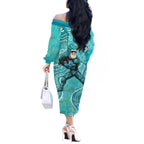 Brisbane Heat Off The Shoulder Long Sleeve Dress Indigenous Dot Art Superhero Batter Tribal Pattern