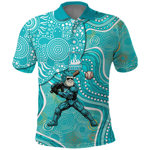Brisbane Heat Polo Shirt Indigenous Dot Art Superhero Batter Tribal Pattern
