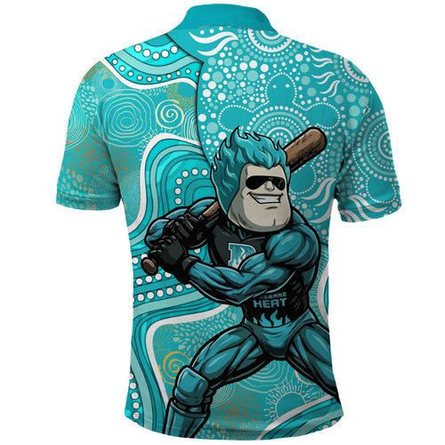 Brisbane Heat Polo Shirt Indigenous Dot Art Superhero Batter Tribal Pattern