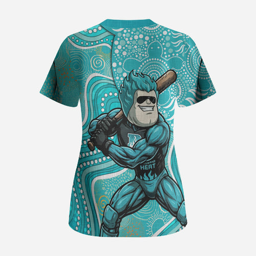 Brisbane Heat Scrub Top Indigenous Dot Art Superhero Batter Tribal Pattern