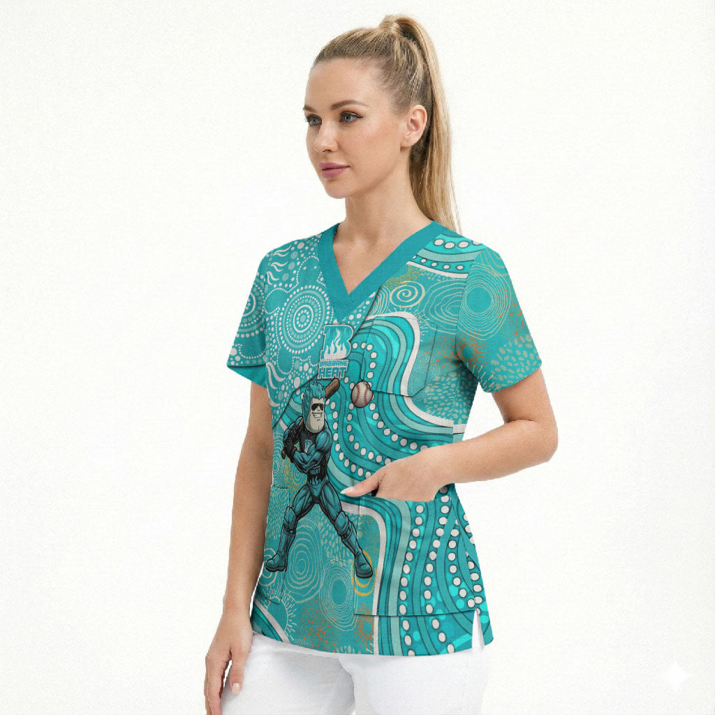 Brisbane Heat Scrub Top Indigenous Dot Art Superhero Batter Tribal Pattern