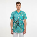 Brisbane Heat Scrub Top Indigenous Dot Art Superhero Batter Tribal Pattern