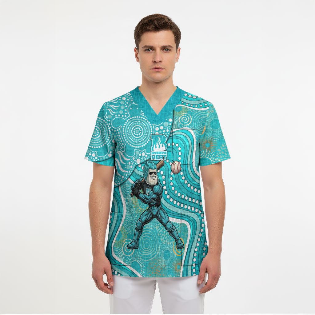 Brisbane Heat Scrub Top Indigenous Dot Art Superhero Batter Tribal Pattern
