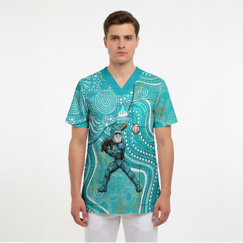 Brisbane Heat Scrub Top Indigenous Dot Art Superhero Batter Tribal Pattern