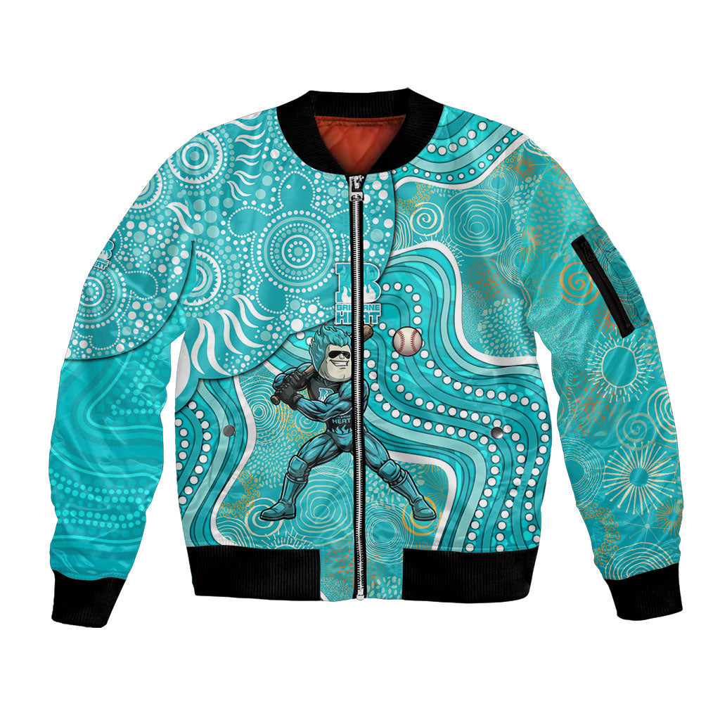 Brisbane Heat Sleeve Zip Bomber Jacket Indigenous Dot Art Superhero Batter Tribal Pattern