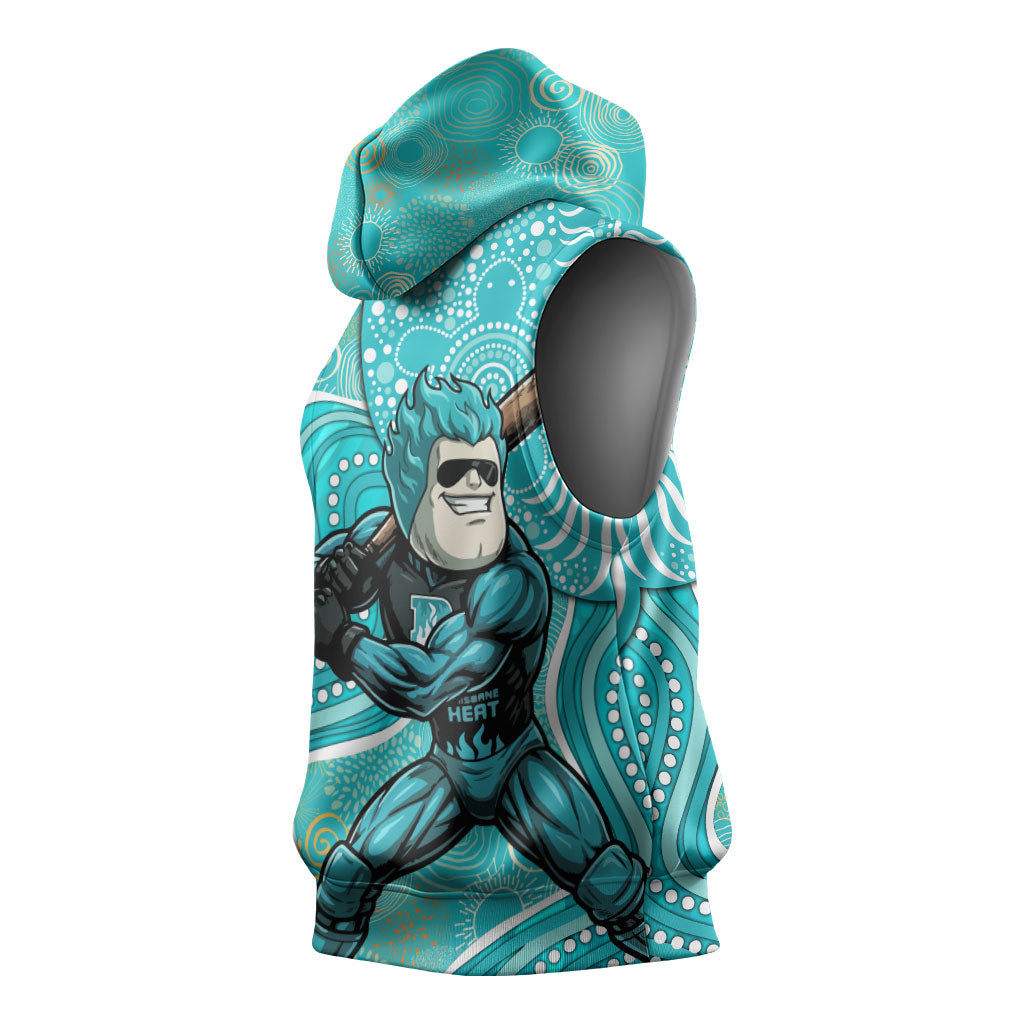 Brisbane Heat Sleeveless Hoodie Indigenous Dot Art Superhero Batter Tribal Pattern