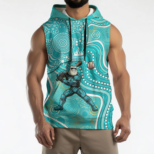 Brisbane Heat Sleeveless Hoodie Indigenous Dot Art Superhero Batter Tribal Pattern