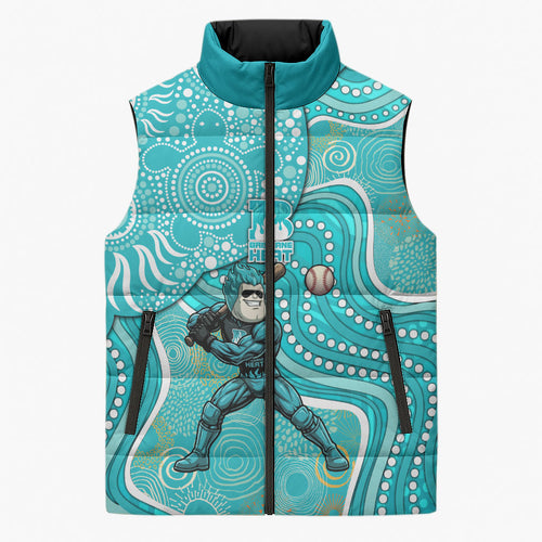 Brisbane Heat Sleeveless Puffer Jacket Indigenous Dot Art Superhero Batter Tribal Pattern