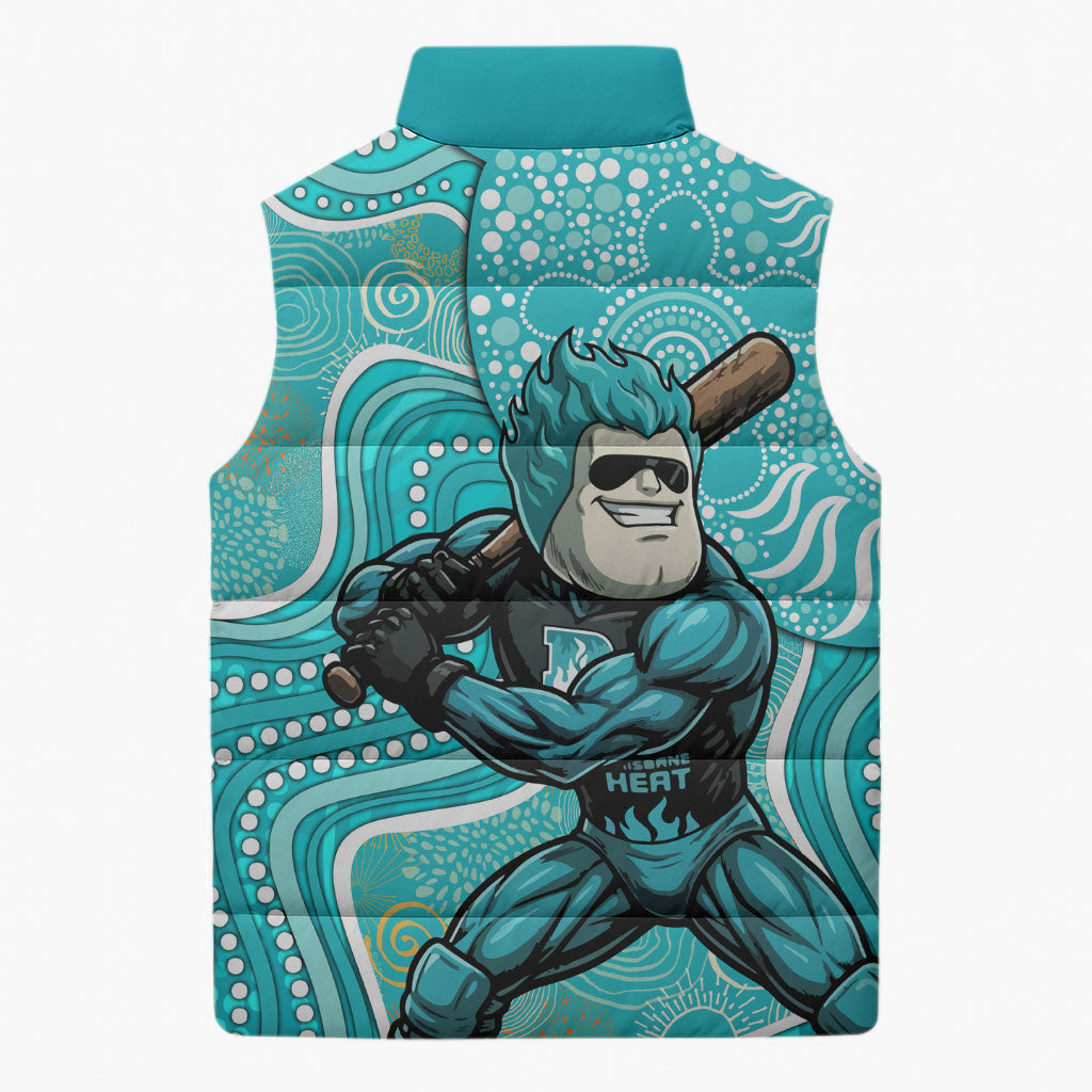 Brisbane Heat Sleeveless Puffer Jacket Indigenous Dot Art Superhero Batter Tribal Pattern