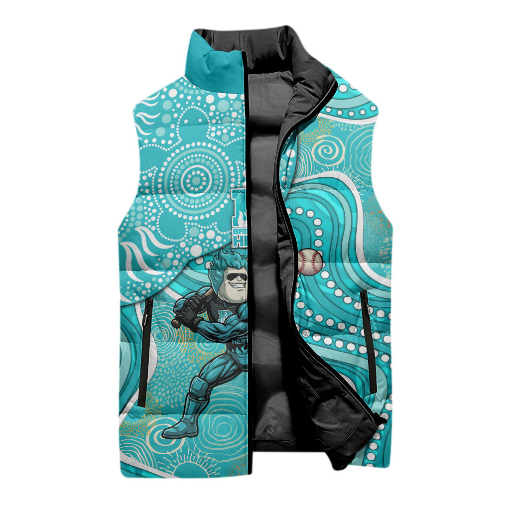 Brisbane Heat Sleeveless Puffer Jacket Indigenous Dot Art Superhero Batter Tribal Pattern