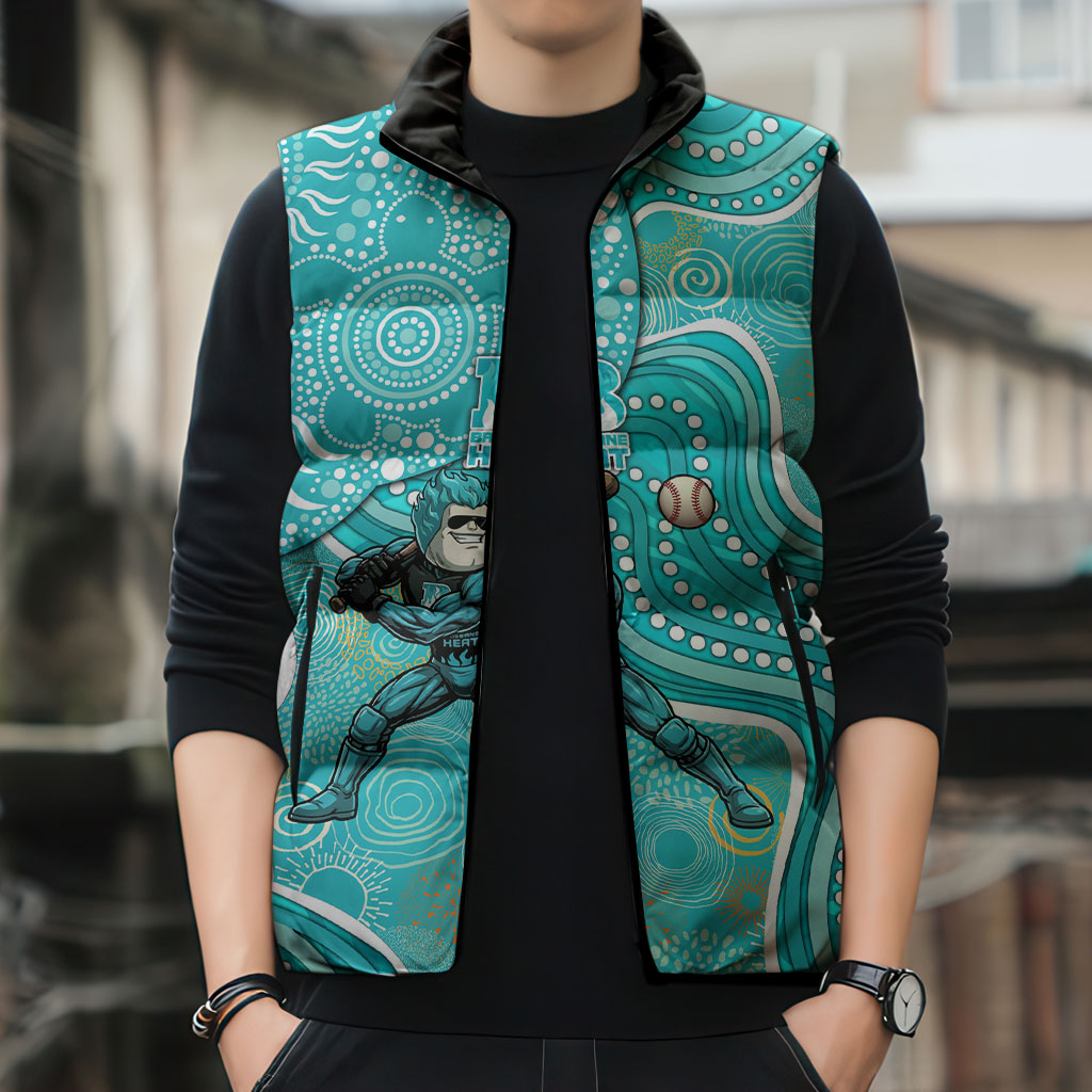 Brisbane Heat Sleeveless Puffer Jacket Indigenous Dot Art Superhero Batter Tribal Pattern