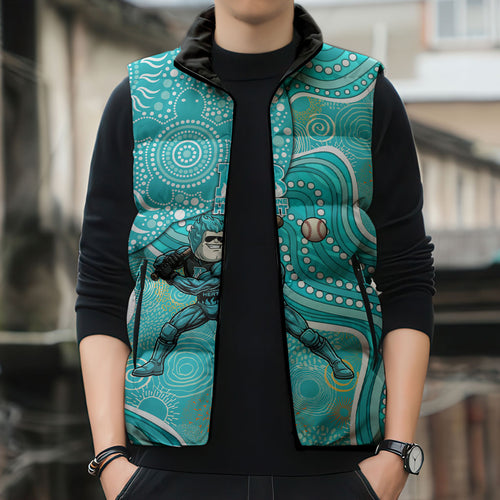 Brisbane Heat Sleeveless Puffer Jacket Indigenous Dot Art Superhero Batter Tribal Pattern