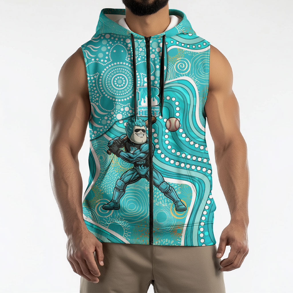 Brisbane Heat Sleeveless Zip Hoodie Indigenous Dot Art Superhero Batter Tribal Pattern