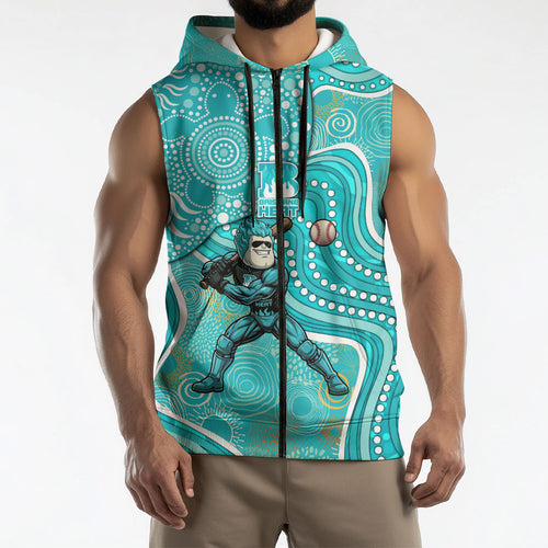 Brisbane Heat Sleeveless Zip Hoodie Indigenous Dot Art Superhero Batter Tribal Pattern