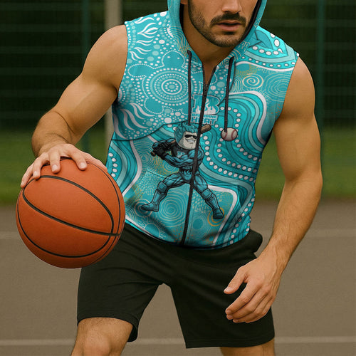 Brisbane Heat Sleeveless Zip Hoodie Indigenous Dot Art Superhero Batter Tribal Pattern