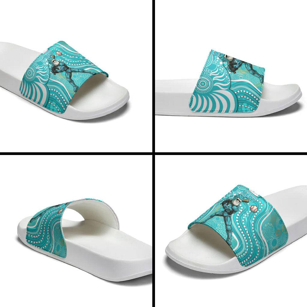 Brisbane Heat Slide Sandals Indigenous Dot Art Superhero Batter Tribal Pattern