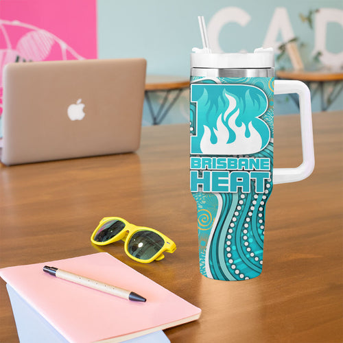 Brisbane Heat Tumbler With Handle Indigenous Dot Art Superhero Batter Tribal Pattern