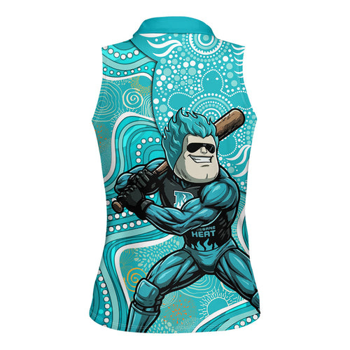 Brisbane Heat Women Sleeveless Polo Shirt Indigenous Dot Art Superhero Batter Tribal Pattern