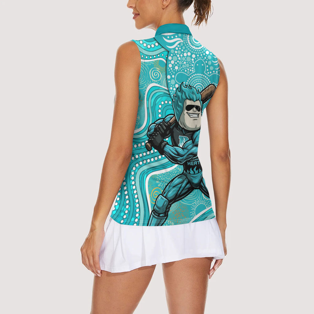 Brisbane Heat Women Sleeveless Polo Shirt Indigenous Dot Art Superhero Batter Tribal Pattern