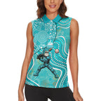 Brisbane Heat Women Sleeveless Polo Shirt Indigenous Dot Art Superhero Batter Tribal Pattern