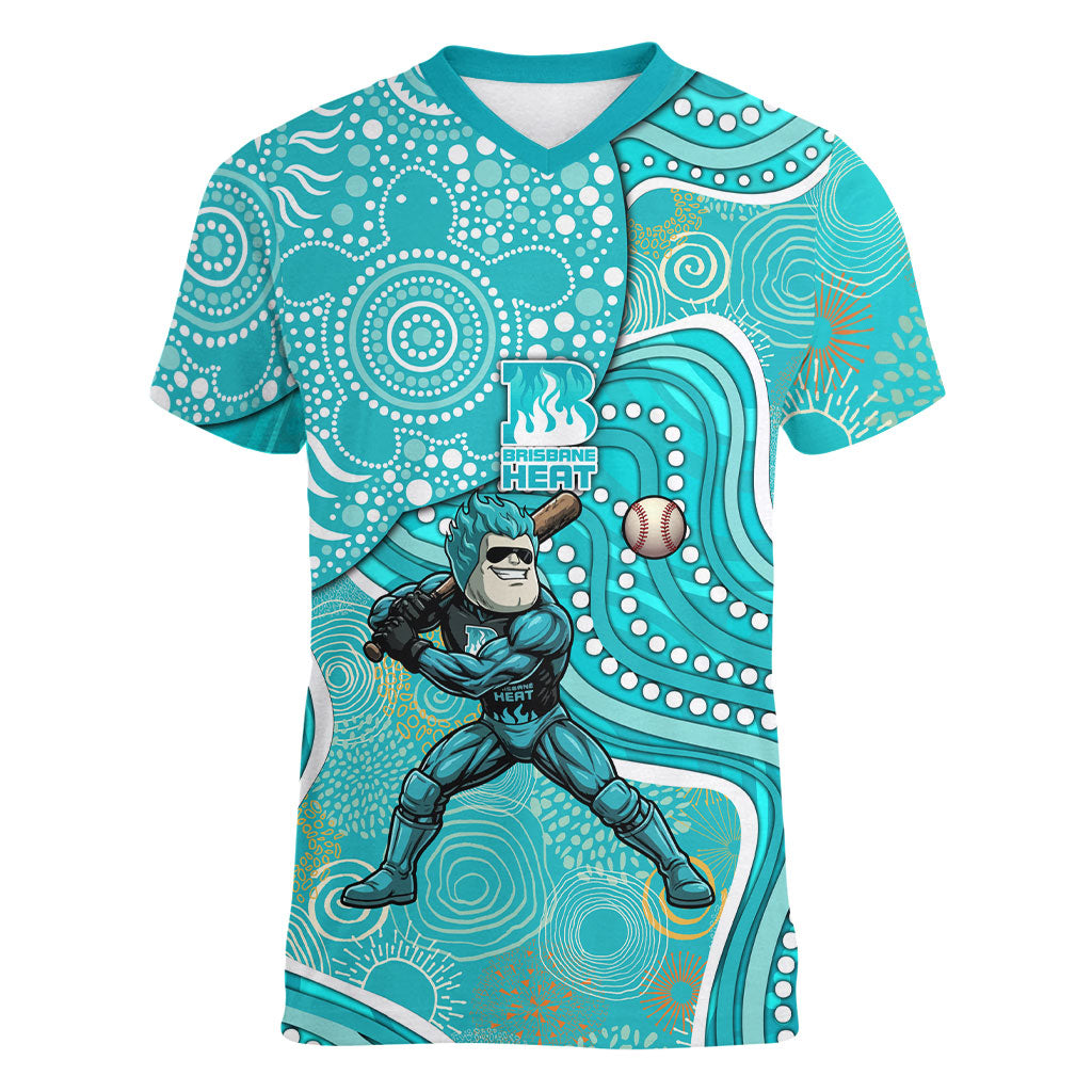 Brisbane Heat Women V-Neck T-Shirt Indigenous Dot Art Superhero Batter Tribal Pattern