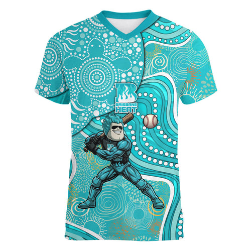 Brisbane Heat Women V-Neck T-Shirt Indigenous Dot Art Superhero Batter Tribal Pattern
