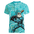 Brisbane Heat Women V-Neck T-Shirt Indigenous Dot Art Superhero Batter Tribal Pattern