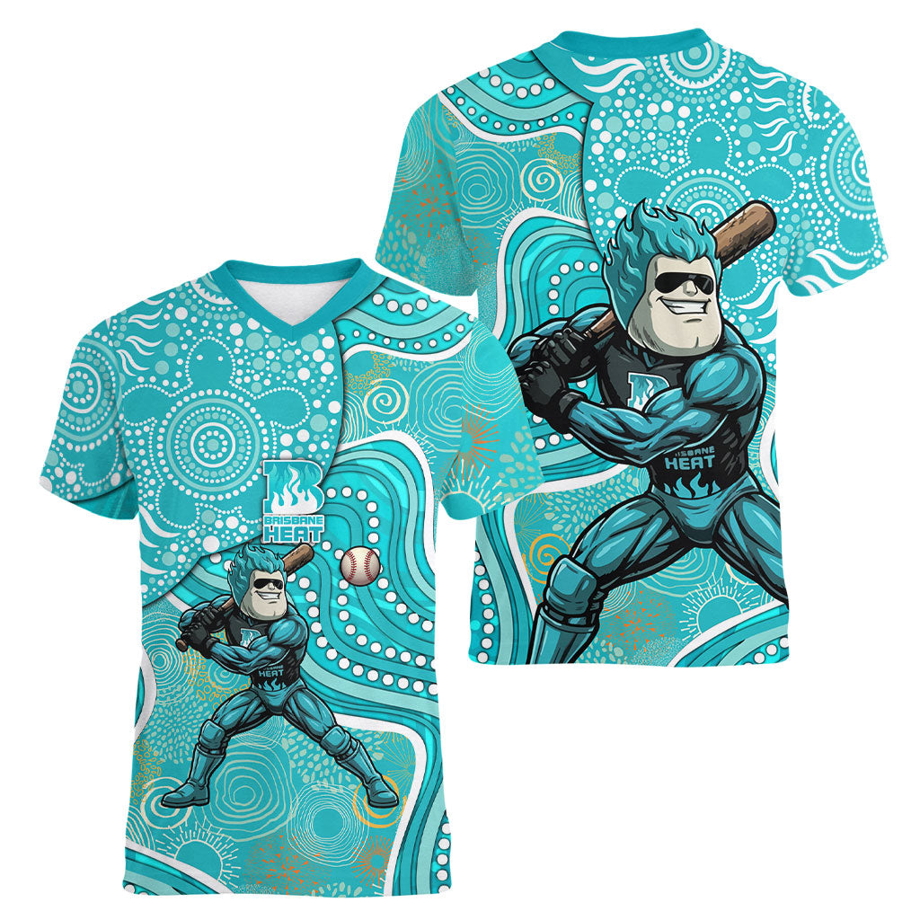 Brisbane Heat Women V-Neck T-Shirt Indigenous Dot Art Superhero Batter Tribal Pattern