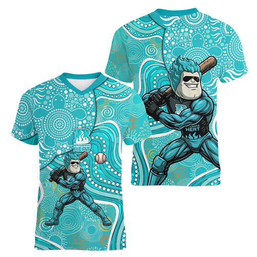Brisbane Heat Women V-Neck T-Shirt Indigenous Dot Art Superhero Batter Tribal Pattern