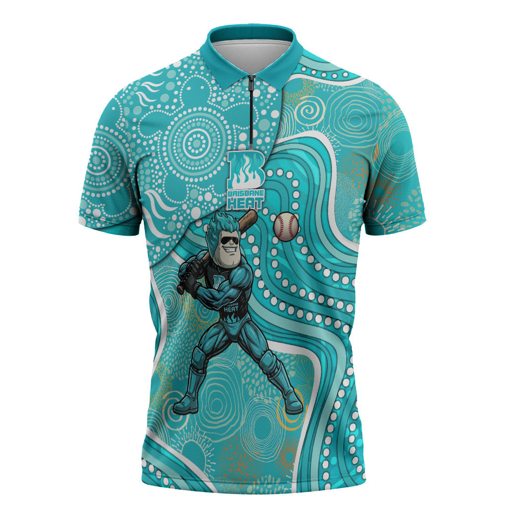 Brisbane Heat Zipper Polo Shirt Indigenous Dot Art Superhero Batter Tribal Pattern