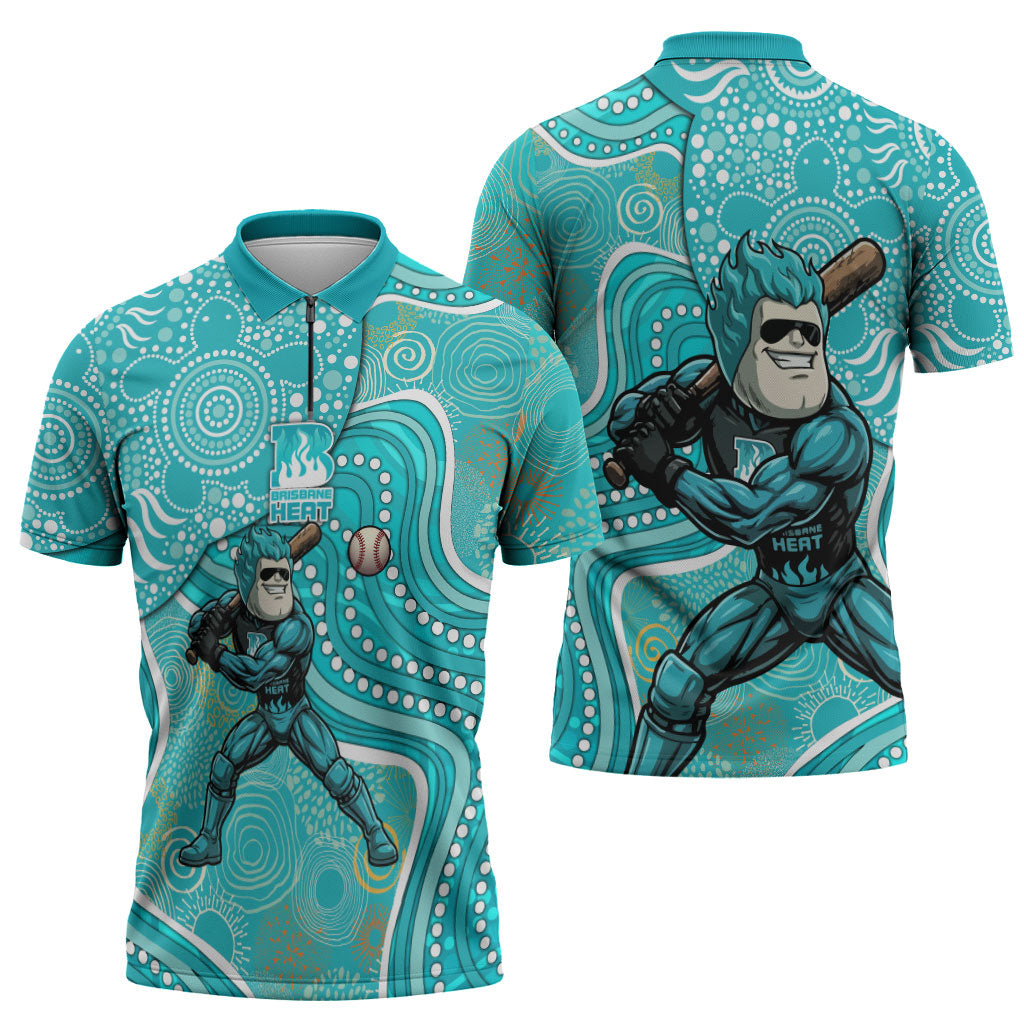 Brisbane Heat Zipper Polo Shirt Indigenous Dot Art Superhero Batter Tribal Pattern