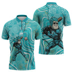 Brisbane Heat Zipper Polo Shirt Indigenous Dot Art Superhero Batter Tribal Pattern