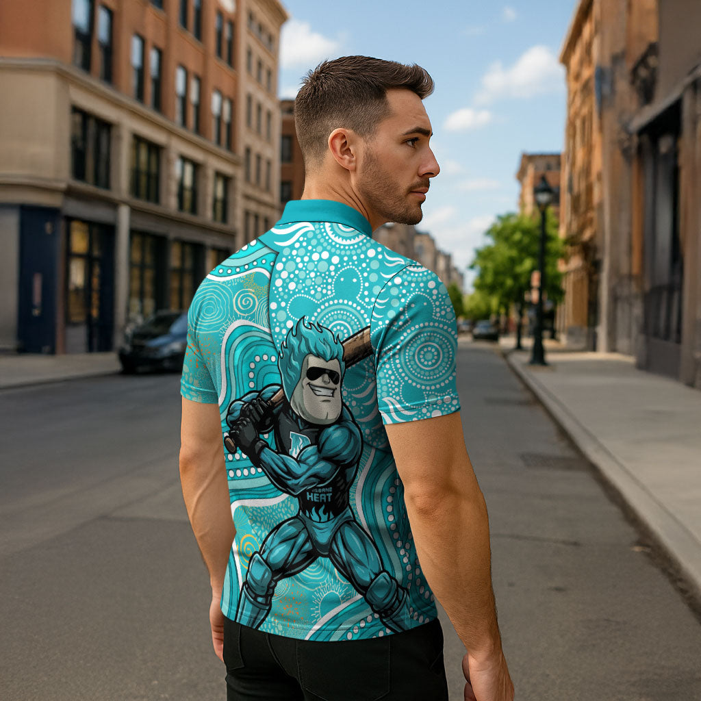 Brisbane Heat Zipper Polo Shirt Indigenous Dot Art Superhero Batter Tribal Pattern