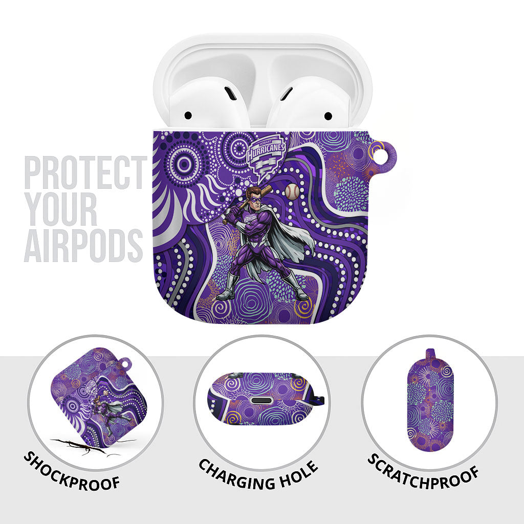 Hobart Hurricanes AirPods Case Indigenous Dot Art Superhero Batter Tribal Pattern