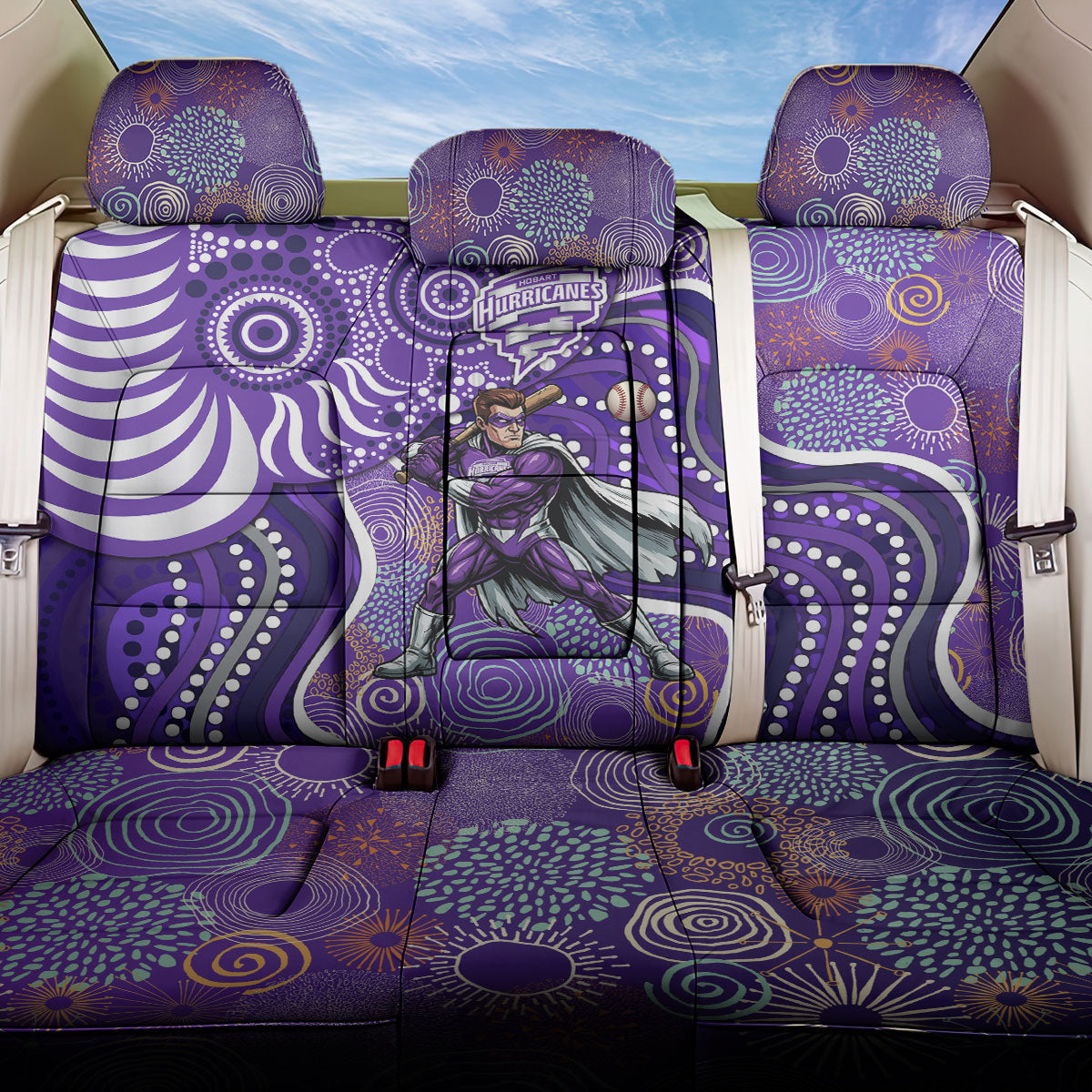 Hobart Hurricanes Back Car Seat Cover Indigenous Dot Art Superhero Batter Tribal Pattern