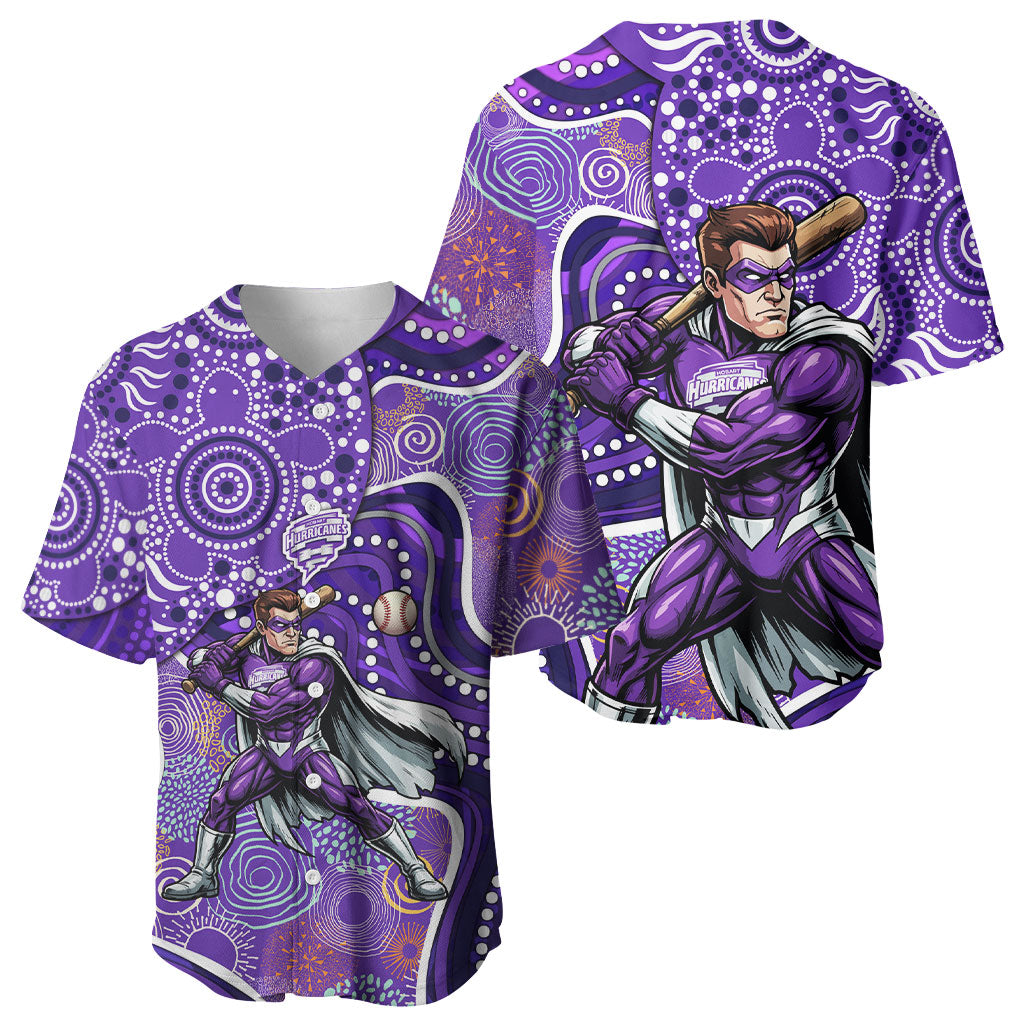 Hobart Hurricanes Baseball Jersey Indigenous Dot Art Superhero Batter Tribal Pattern