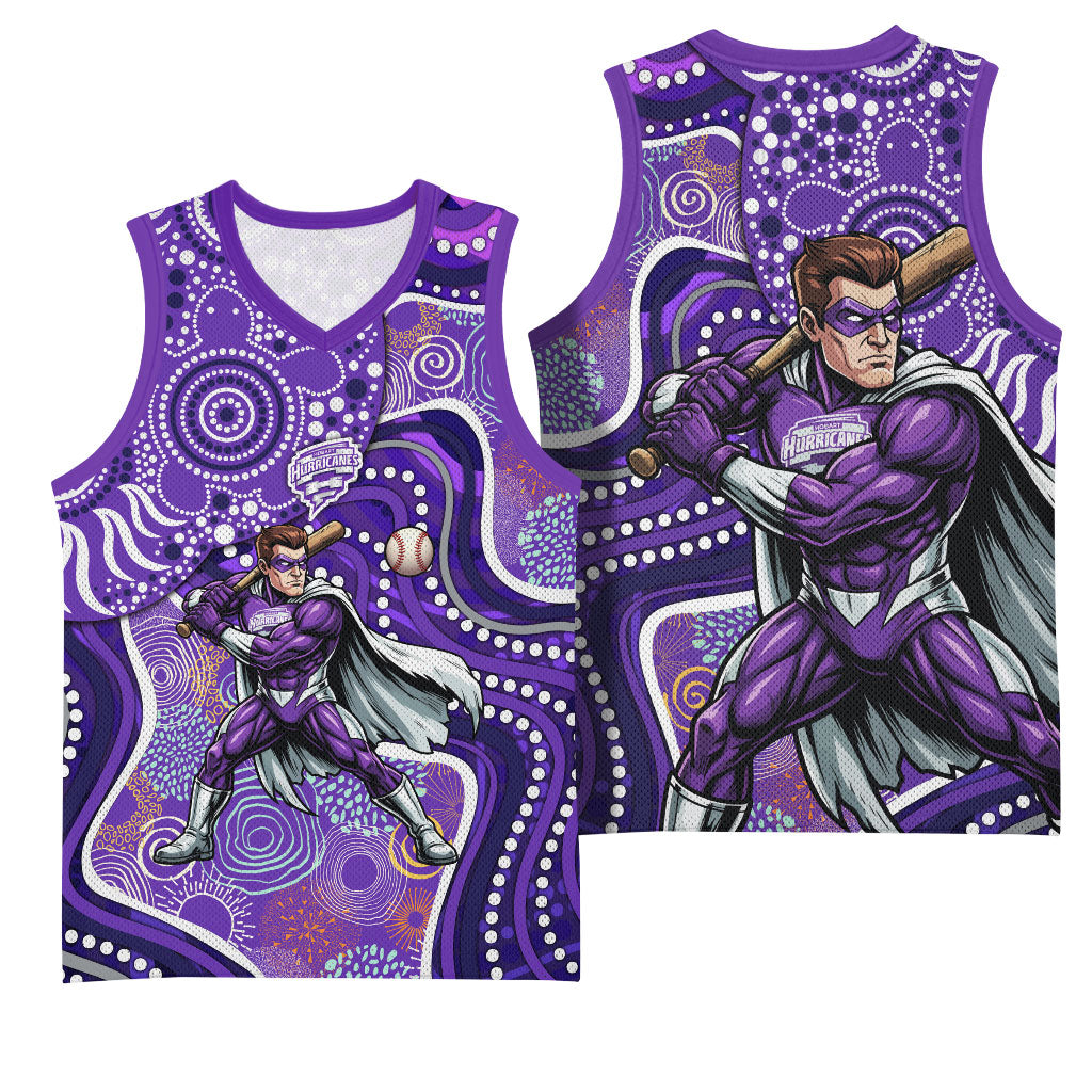 Hobart Hurricanes Basketball Jersey Indigenous Dot Art Superhero Batter Tribal Pattern