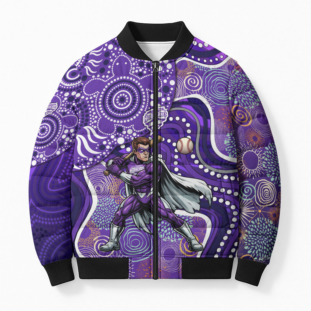 Hobart Hurricanes Bomber Puffer Jacket Indigenous Dot Art Superhero Batter Tribal Pattern