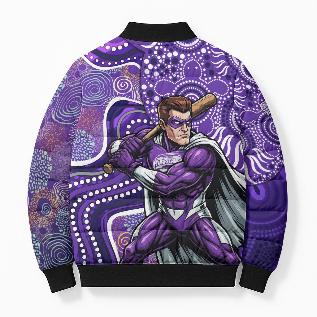 Hobart Hurricanes Bomber Puffer Jacket Indigenous Dot Art Superhero Batter Tribal Pattern