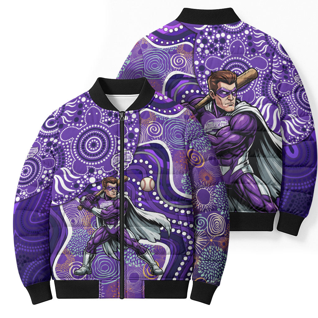 Hobart Hurricanes Bomber Puffer Jacket Indigenous Dot Art Superhero Batter Tribal Pattern