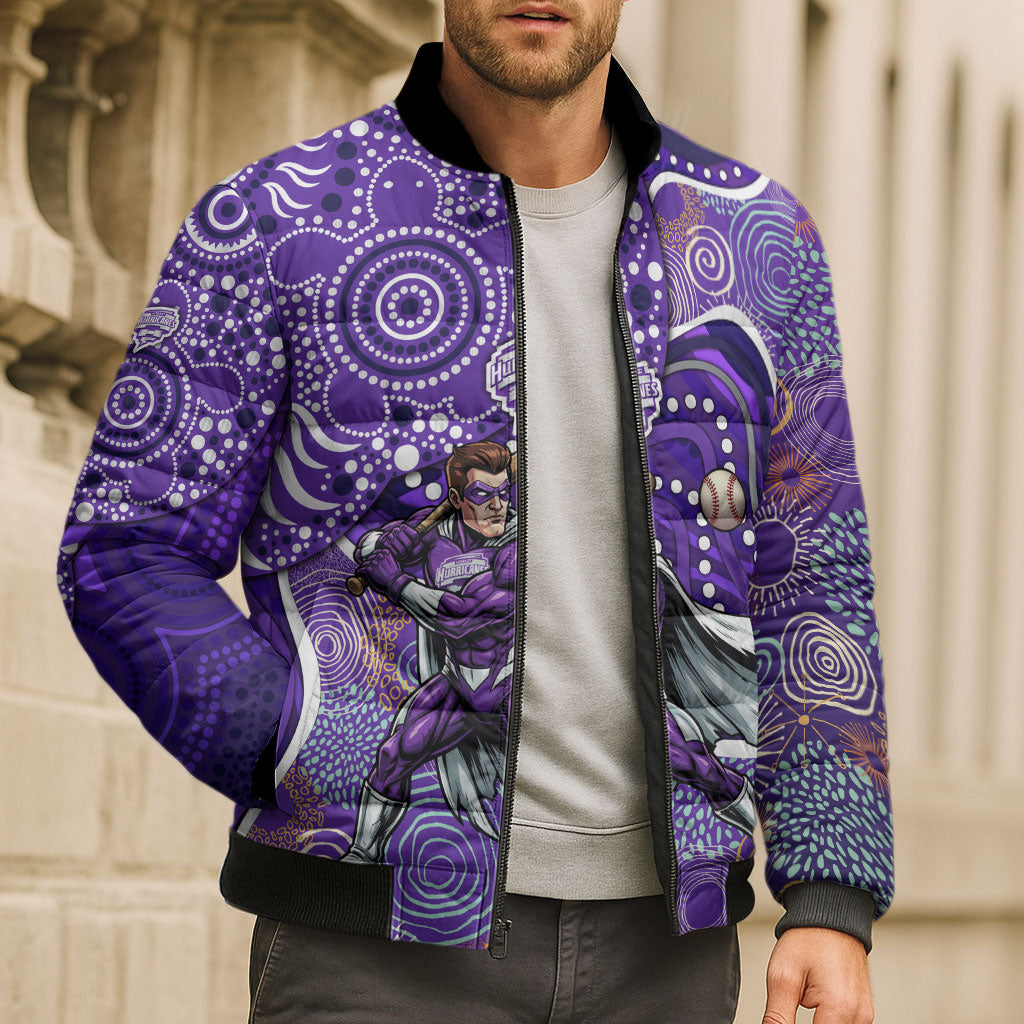 Hobart Hurricanes Bomber Puffer Jacket Indigenous Dot Art Superhero Batter Tribal Pattern