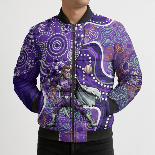 Hobart Hurricanes Bomber Puffer Jacket Indigenous Dot Art Superhero Batter Tribal Pattern