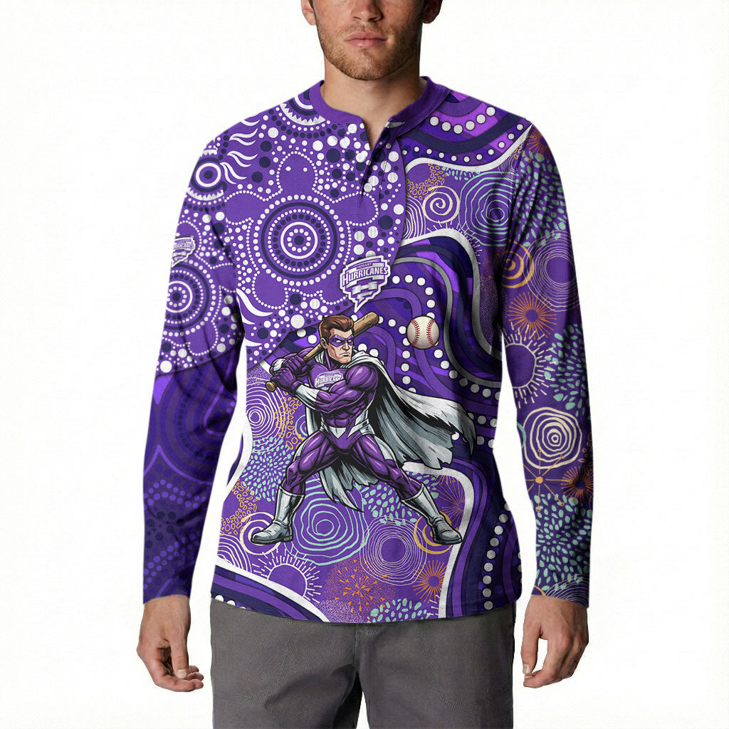 Hobart Hurricanes Button Sweatshirt Indigenous Dot Art Superhero Batter Tribal Pattern