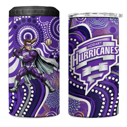 Hobart Hurricanes 4 in 1 Can Cooler Tumbler Indigenous Dot Art Superhero Batter Tribal Pattern