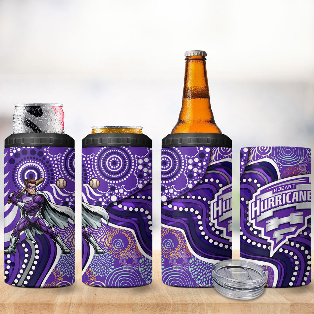 Hobart Hurricanes 4 in 1 Can Cooler Tumbler Indigenous Dot Art Superhero Batter Tribal Pattern